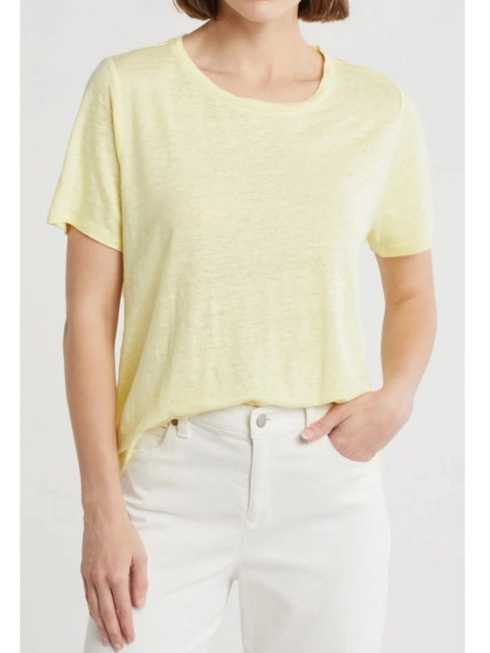 Eileen Fisher Crewneck Short Sleeve Organic Linen Tee Shirt Citrus Yellow M NWT
